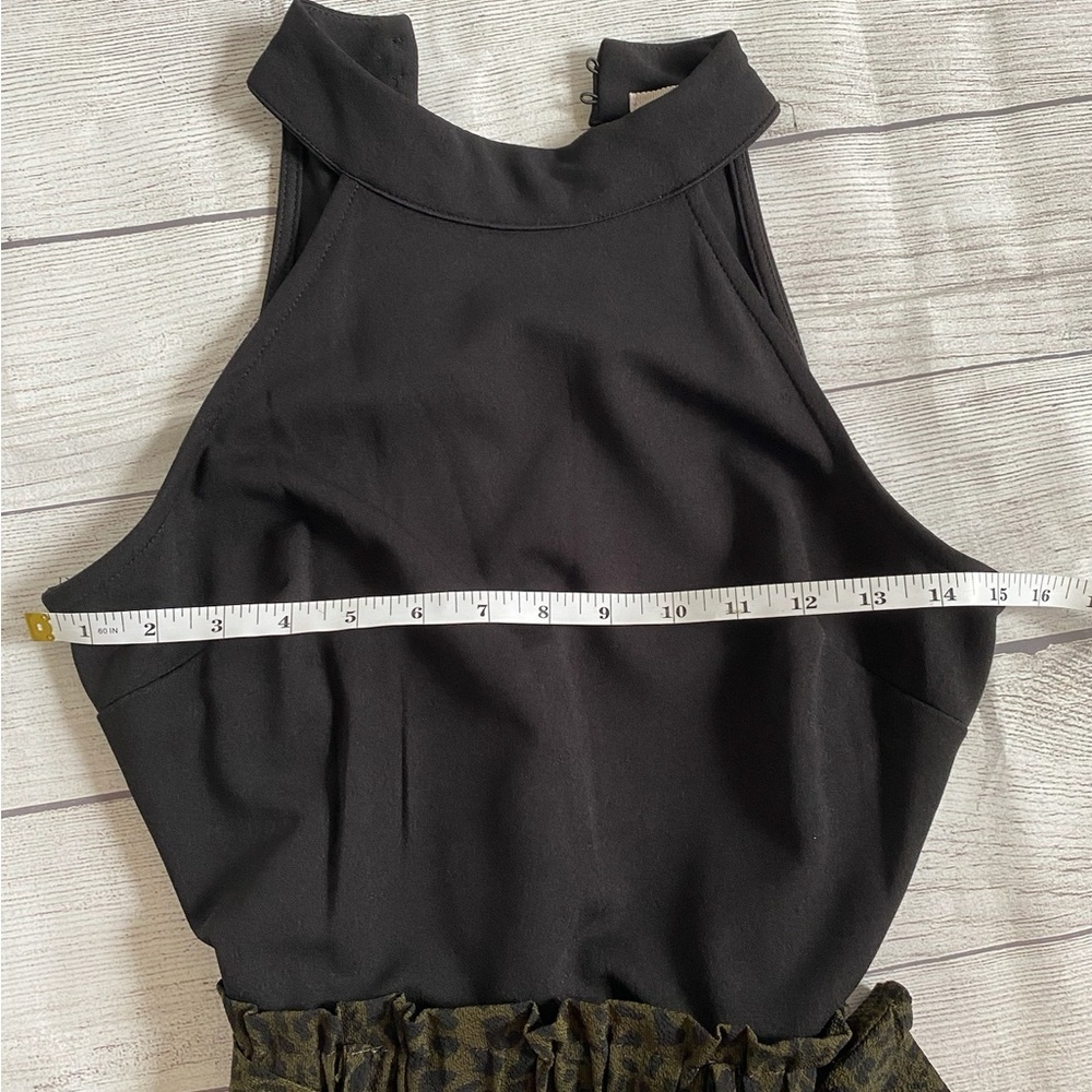 Francescas Julissan Black Top Green Leopard Print Sleeveless Jumpsuit Tie Waist - Picture 6 of 6